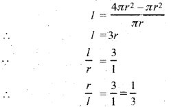 प्रश्न 10. सिद्ध कीजिए कि दिए हुए पृष्ठ तथा महत्तम आयतन वाले लम्बवृत्तीय शंकु का अर्द्धशीर्थ कोण \({ sin }^{ -1 }\left( \frac { 1 }{ 3 } \right) \) होता है। हल : माना शंकु की विर्य ऊँचाई = l ऊँचाई = h त्रिज्या = r सम्पूर्ण पृष्ठ = S आयतन = V तथा अर्द्धशीर्ष कोण = α शंकु का सम्पूर्ण पृष्ठ = πr² + πrl स्पष्ट है कि दिये हुए S के लिए जब V उध्विष्ठ तथा निम्निष्ट होगा तभी V² भी उच्चिष्ठ तथा निम्निष्ठ होगा। माना V² = Z Z का मान उच्चिष्ठ या निम्निष्ठ होगा, जब ∵ इस स्थिति में Z उच्चिष्ट है। समीकरण (i) में S = 4πr² रखने पर यदि α अर्द्धशीर्ष कोण है, तब अत: जब शंकु का अर्द्धशीर्थ कोण \({ sin }^{ -1 }\left( \frac { 1 }{ 3 } \right) \) है तो आयतन महत्तम है।