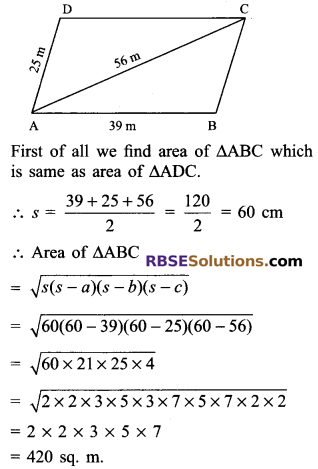 RBSE Solutions for Class 9 Maths Chapter 11 Area of Plane Figures Ex 11.2