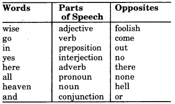 RBSE Class 7 English Vocabulary Opposites 1