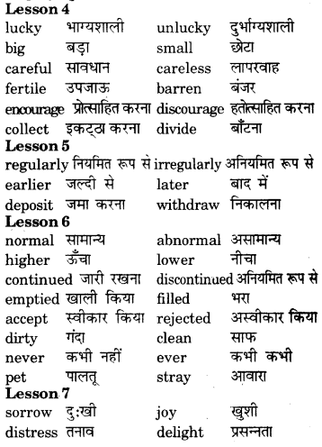 RBSE Class 7 English Vocabulary Opposites 5