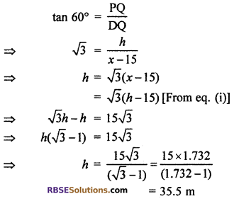RBSE Solutions for Class 10 Maths Chapter 8 Height and Distance Additional Questions 26