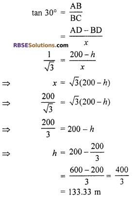 RBSE Solutions for Class 10 Maths Chapter 8 Height and Distance Additional Questions 49