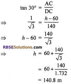 RBSE Solutions for Class 10 Maths Chapter 8 Height and Distance Additional Questions 61