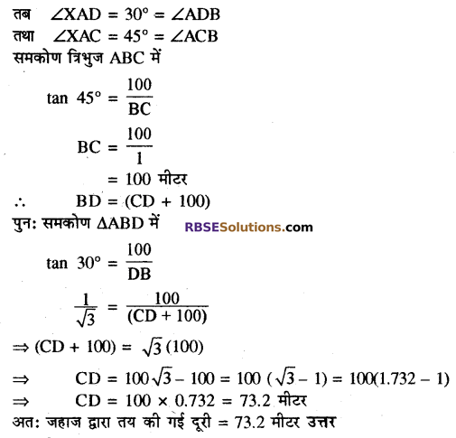 RBSE Solutions for Class 10 Maths Chapter 8 ऊँचाई और दूरी Additional Questions 28